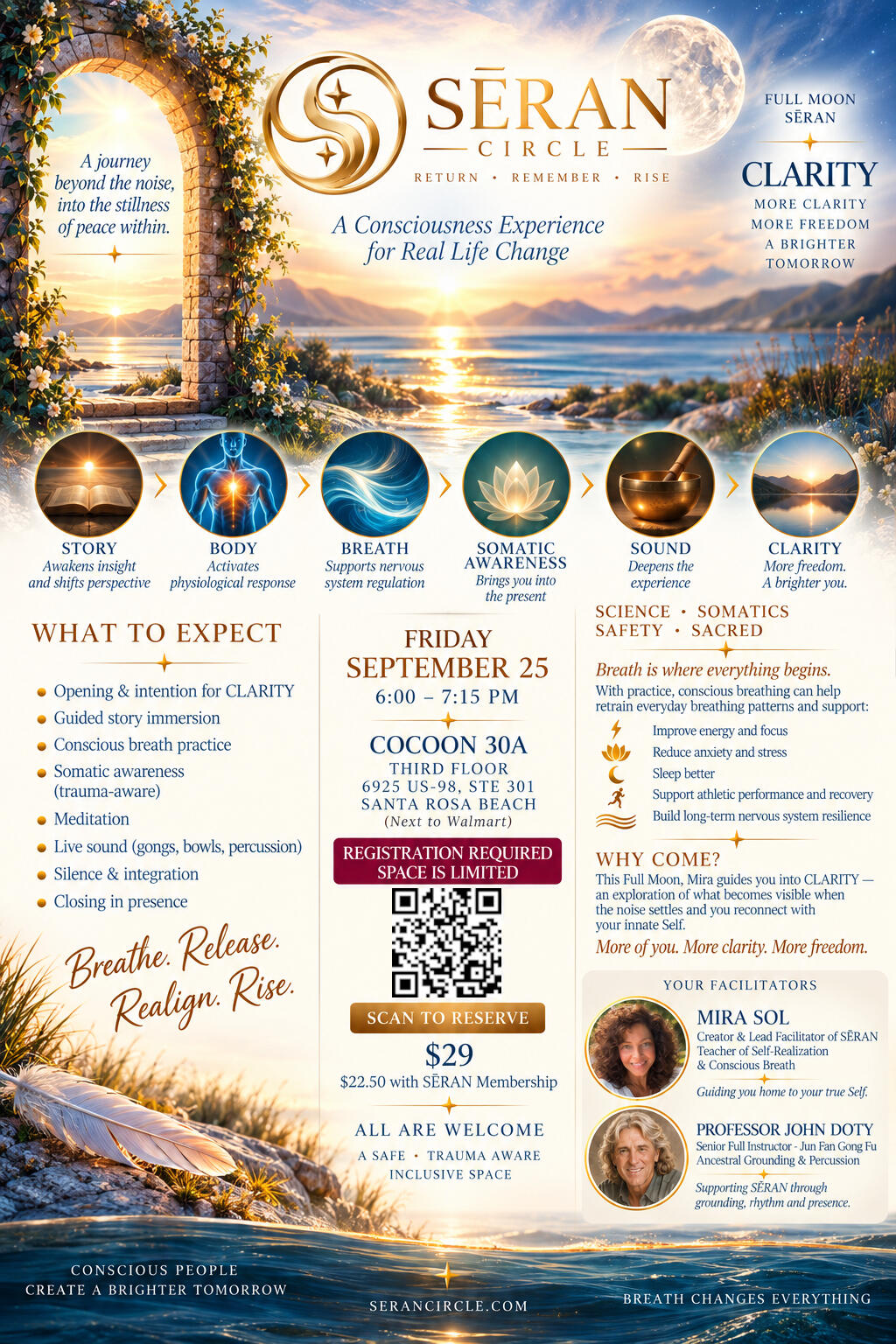 Full Moon SĒRAN Journey, The Art of Receiving, with Mira Sol at Cocoon 30A in Santa Rosa Beach, Florida.